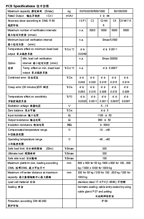 FLINTEC PCB 单点式称重传感器技术参数图2