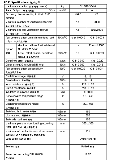 FLINTEC PC22 单点式称重传感器技术参数图2